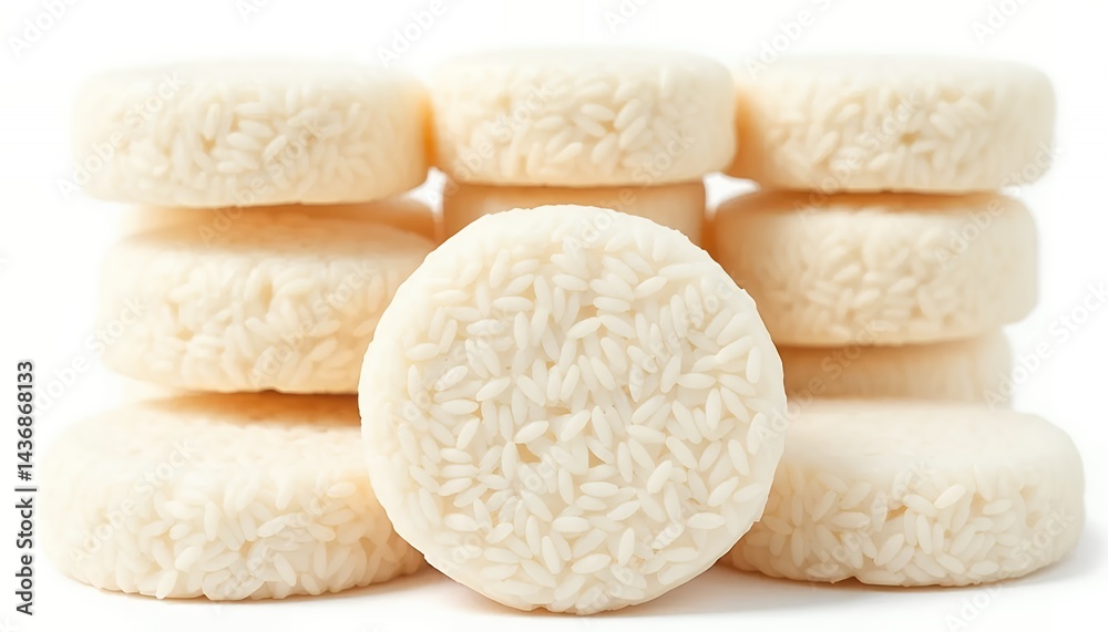 Cylindrical White Rice Cakes Stack Isolated On White Screen Background Perfect For Ads Promotion Backdrop And Healthy Eating Concept Cylindrical White Rice Cakes Stack Isolated On White Screen Background Perfect For Ads Promotion Backdrop And Healthy Eating Concept