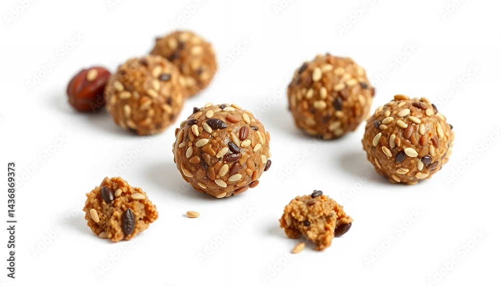 Energy Balls with Sesame Seeds and Chocolate Isolated on White Screen Background Promoting Healthy Lifestyle and Natural Foods for Wellness Fitness and Diet Energy Balls with Sesame Seeds and Chocolate Isolated on White Screen Background Promoting Healthy Lifestyle and Natural Foods for Wellness Fitness and Diet