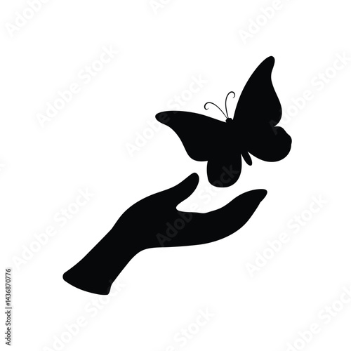 Witch Hand Holding a Butterfly Silhouette on White