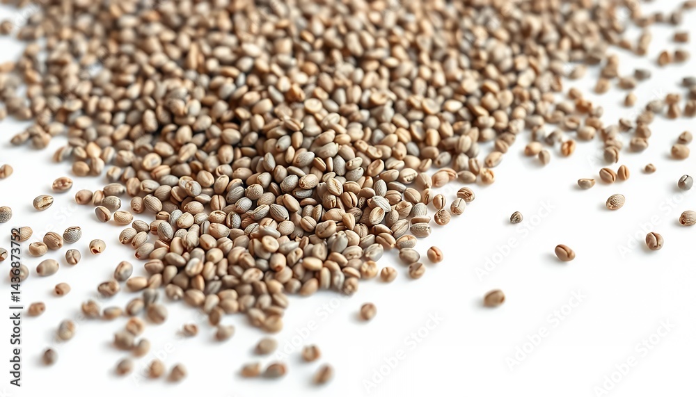 Heap of Chia Seeds on White Screen Background Isolated for Nutrition Promotion Ingredient Advertising Healthy Food Design Clean Studio Style Ideal for Ads Heap of Chia Seeds on White Screen Background Isolated for Nutrition Promotion Ingredient Advertising Healthy Food Design Clean Studio Style Ideal for Ads