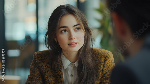 A captivating conversation between two individuals in a coffee shop setting.