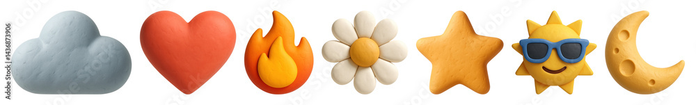 PNG Whimsical weather-themed 3D icons, element set on transparent background PNG Whimsical weather-themed 3D icons, element set on transparent background