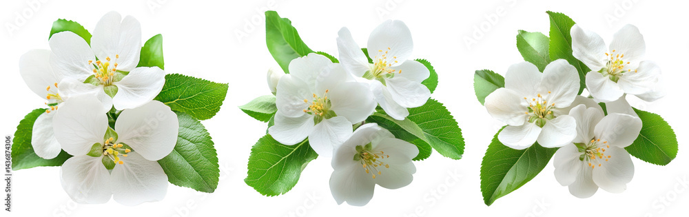 Obraz premium PNG Delicate white apple blossoms arrangement, element set on transparent background
