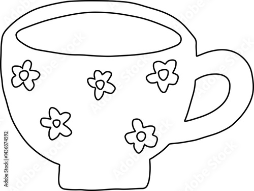Lined Decorated Mug Hand Drawn Illustration