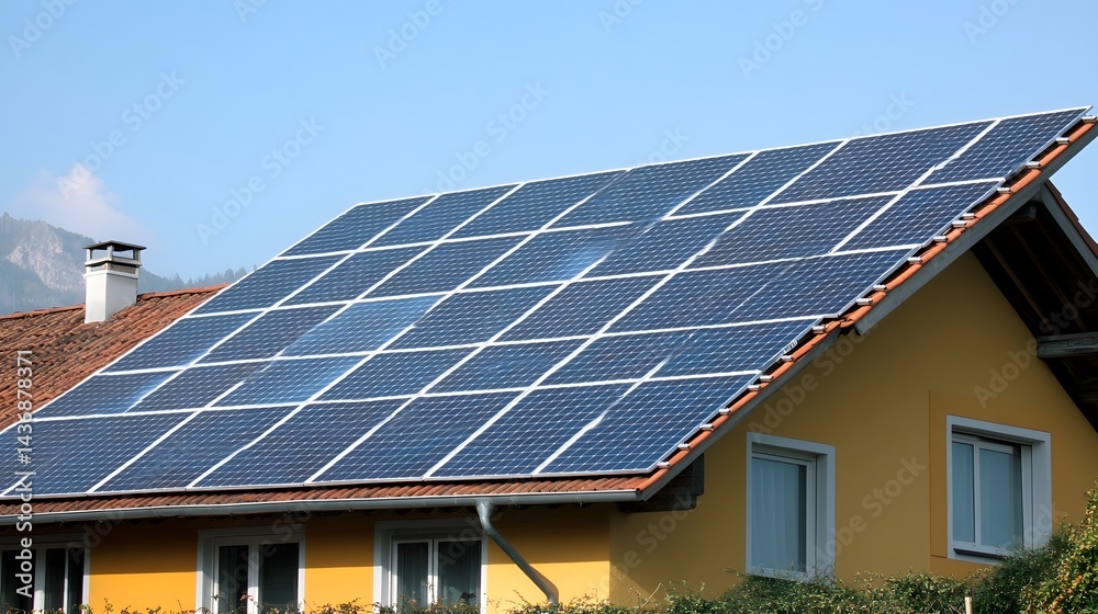 Fototapeta premium House Roof with Solar Panels Sustainable Energy