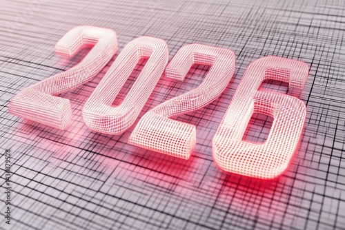Obraz na płótnie Three dimensional digital representation of the year 2026 in vibrant hues w salonie
