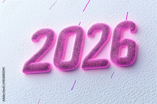 Digital render of futuristic text for the year 2026 with a vibrant design