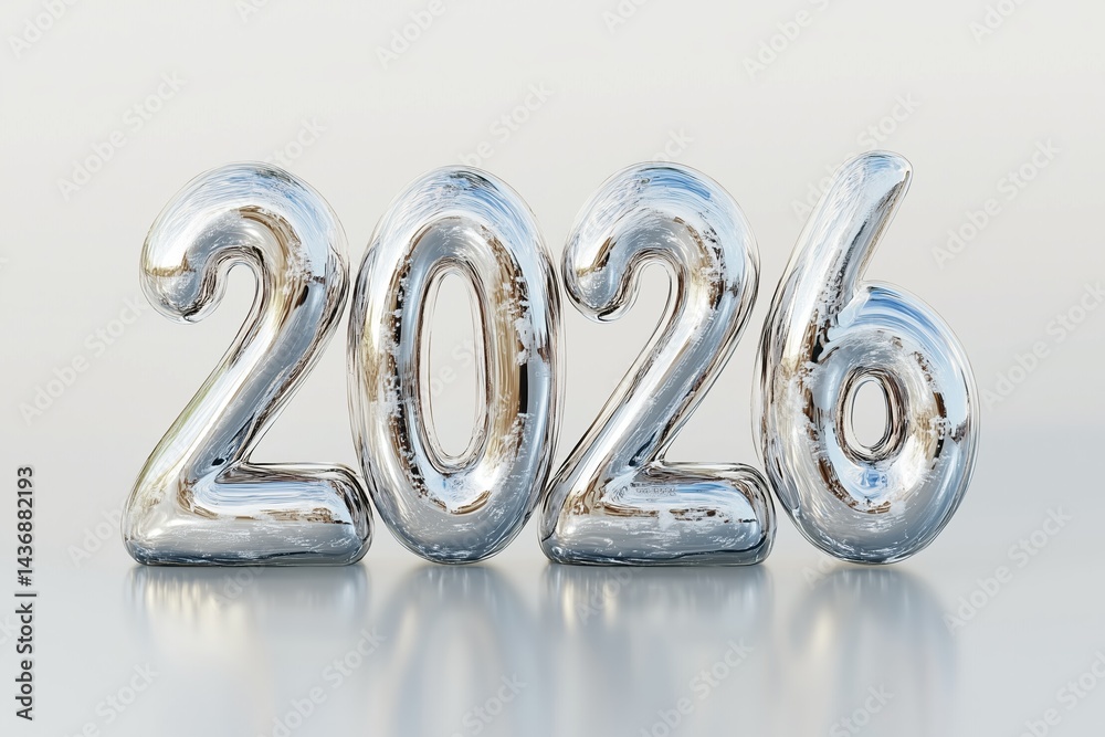 Shiny text rendering of 2026 presenting a modern and dynamic visual appeal
