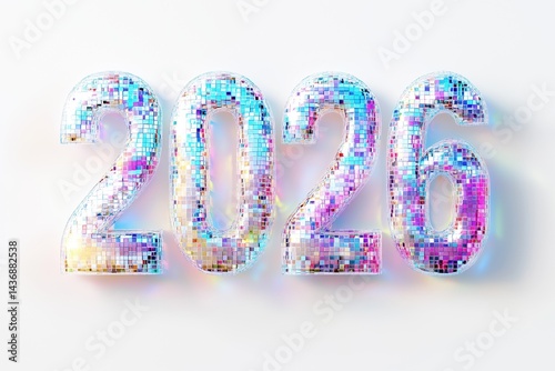 Obraz na płótnie Create vibrant and dynamic 2026 text representation using colorful disco mirrors w salonie