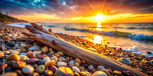 Driftwood, Stones & Coastal Bokeh: Serene Beach Scene