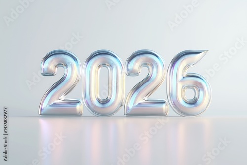 Obraz na płótnie Three dimensional glossy text representing the year 2026 reflecting light and color w salonie
