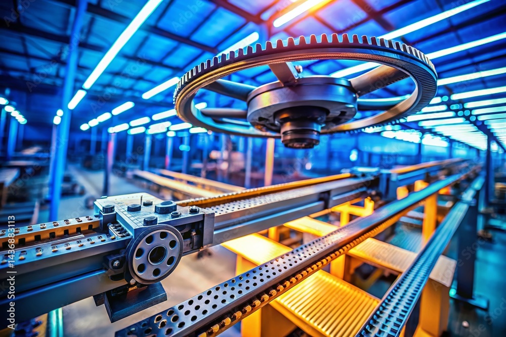 Fototapeta premium Drone View: Precision Engineering - Close-up Timing Belt & Pulley System