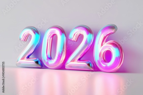 Obraz na płótnie Colorful render of the number 2026 reflecting a vibrant design on a neutral background w salonie