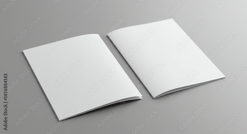 Open White Brochures Mockup on Gray Background for Design Presentation Open White Brochures Mockup on Gray Background for Design Presentation