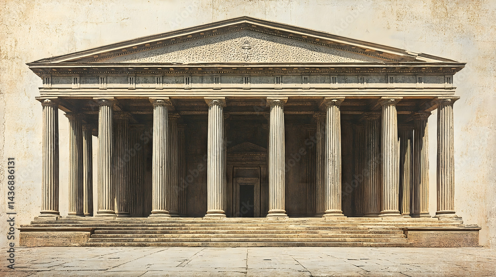 Fototapeta premium Ancient temple majestic columns grand staircase classical architecture