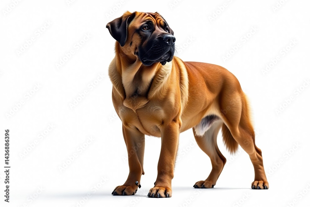 Obraz premium Majestic mastiff, powerful stance, white background, canine photography, wrinkles, pet photography