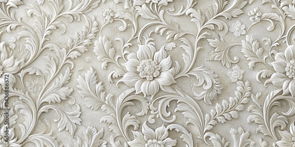 Elegant White Floral Baroque Pattern on Textured Background Stock Photo Elegant White Floral Baroque Pattern on Textured Background Stock Photo
