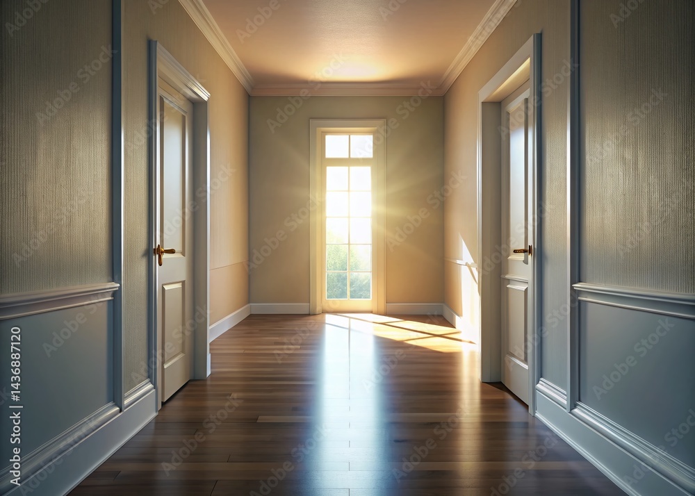 Empty Hallway with Open Door and Window - Stock Photo Empty Hallway with Open Door and Window - Stock Photo