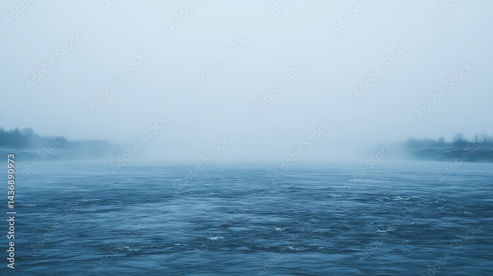 Fototapeta premium Mystical seascape with ethereal fog rolling over the rippling water