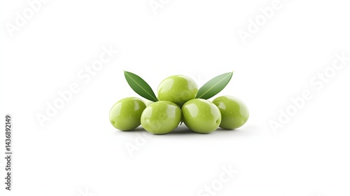 Wallpaper Mural Artful Arrangement of Green Olives with Olive Leaves on White Background Torontodigital.ca