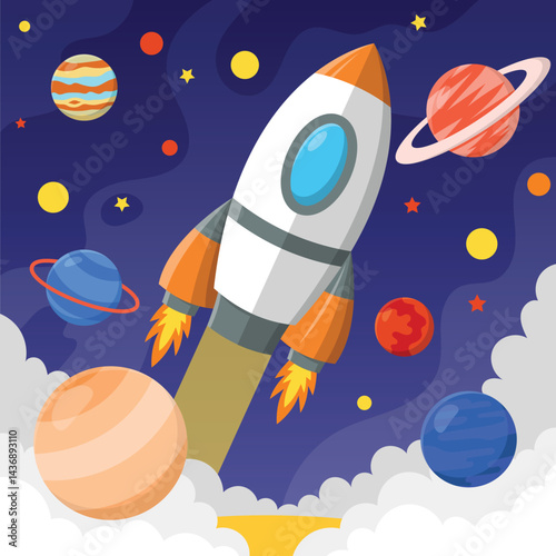Fototapeta Naklejka Na Ścianę i Meble -  cartoon rocket, space rocket launch. vector design illustration.