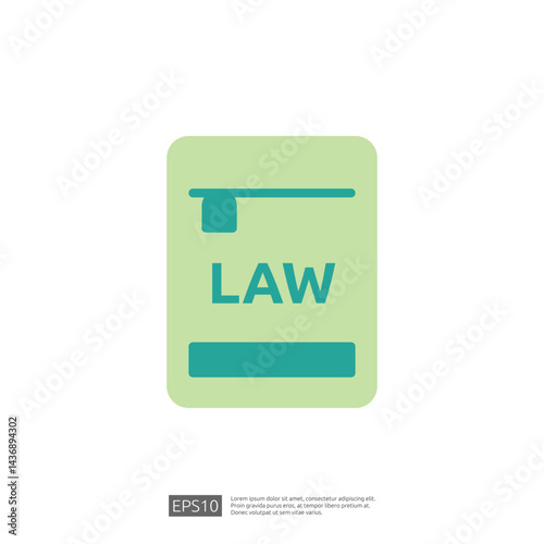 Minimalist Icon Representing Law and Justice with a Green Background and Legal Elements