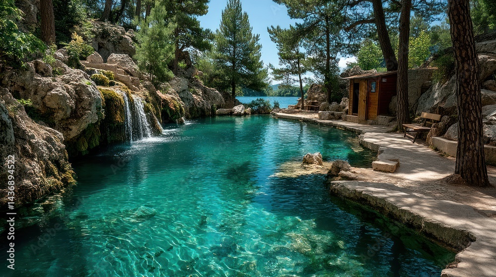 Naklejka premium Natural pool nestled amongst trees