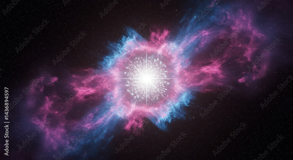 Obraz premium Pink and Blue Nebula in Dark Space with Bright Core