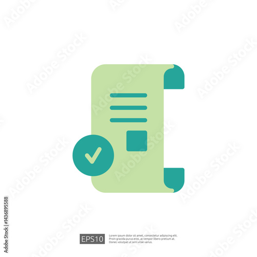 Green Legal Document Icon with Approval Checkmark Symbolizing Law and Judgement in a Business Context