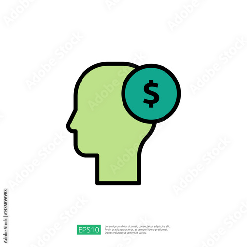 Head Icon with Dollar Sign Representing Financial Planning and Wealth Management Concepts in a Minimalistic Design
