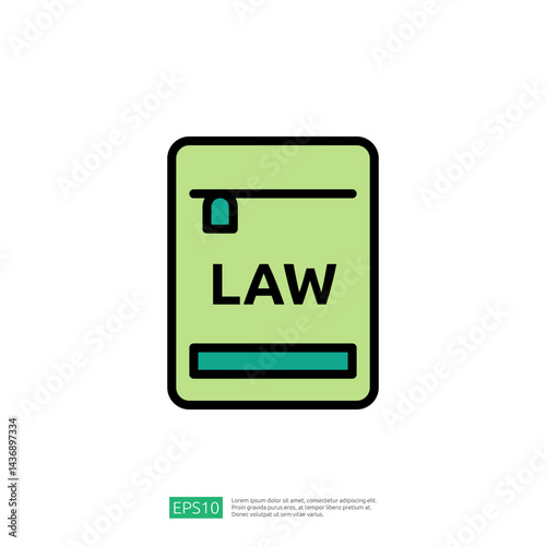 Iconic Representation of Law and Justice with Green Legal Book Symbolizing Regulations and Judicial Processes