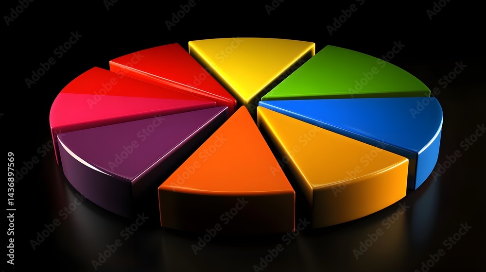 Obraz premium Colorful Pie Chart Slices on Dark Background for Creative Projects