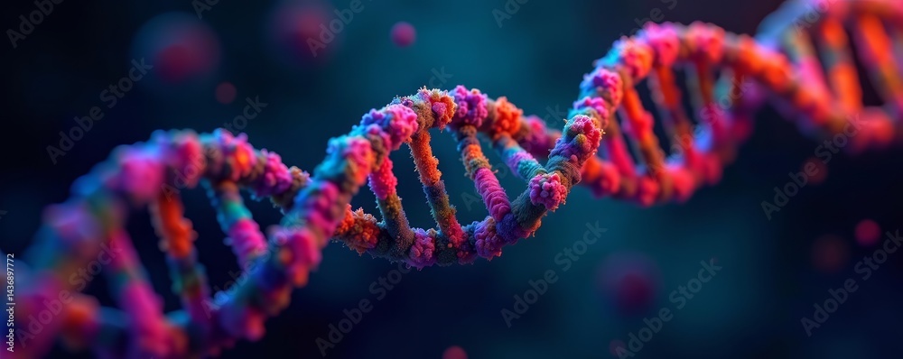 Abstract genetic code in rainbow colors showing intricate double helix, biology, molecule, vibrant Abstract genetic code in rainbow colors showing intricate double helix, biology, molecule, vibrant