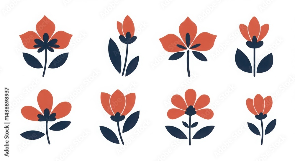 Obraz premium set of minimal abstract flower shapes vector clean white background
