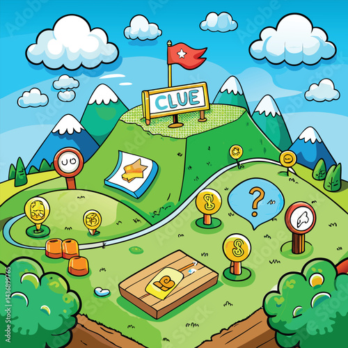 Colorful Cartoon Adventure Map with Clues
