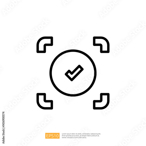 Icon representing law and judgement with checkmark symbolizing approval and verification in legal context