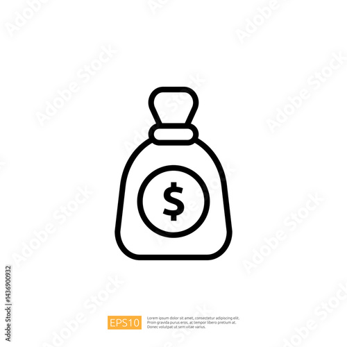 Illustration of a Money Bag Icon Representing Finance and Wealth on a Clean White Background