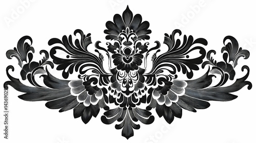 Ornate black and white decorative design element. photo