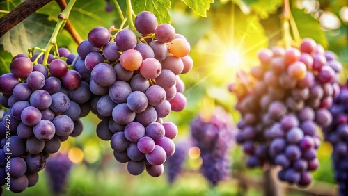 Wallpaper Mural Juicy Ripe Purple Grapes Hanging on Vine - Fresh Organic Fruit Stock Photo Torontodigital.ca