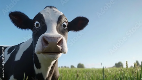 Animated cow stares directly at the camera. photo