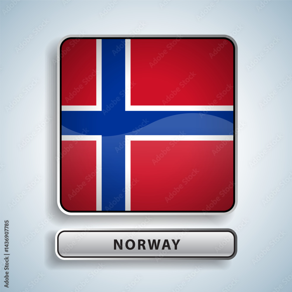 Obraz premium Norway flag square button Isolated on color gradient background. Exclusive Icon flag