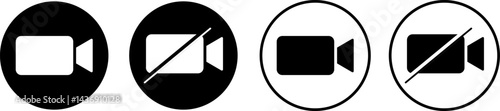 turn off video icon set.  mute icons. unmute call icons button. On and off icons buttons