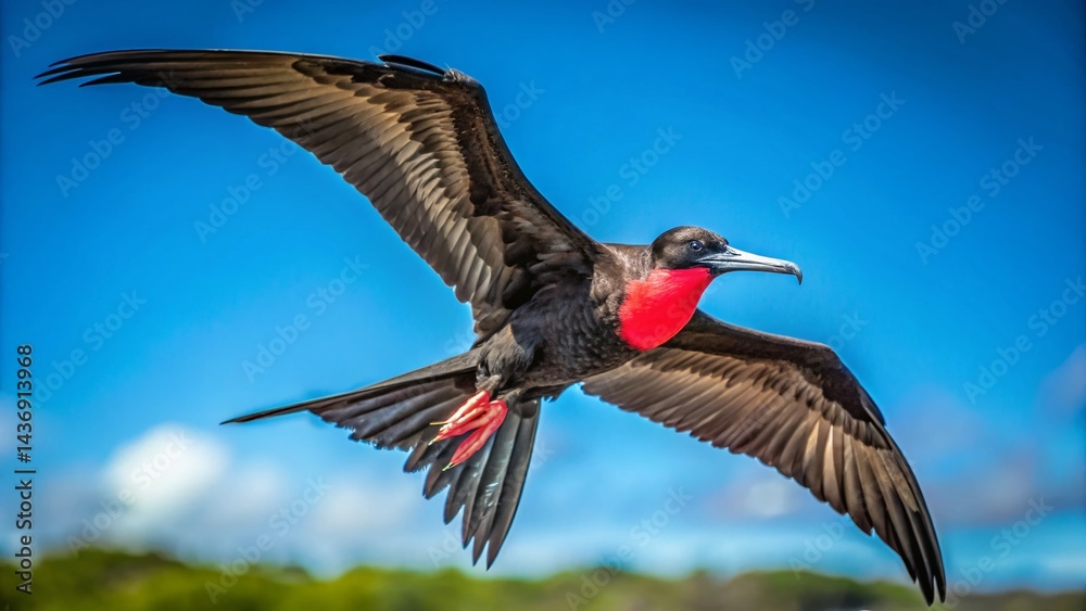 Fototapeta premium Magnificent Frigatebird Soaring Over Galapagos Islands, Ecuador