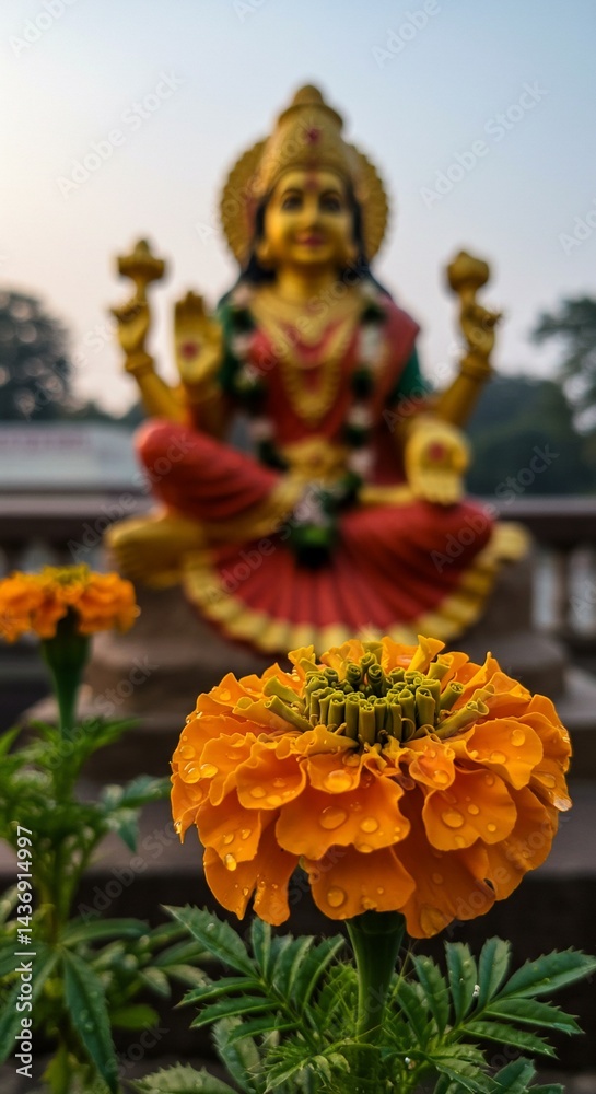 Obraz premium Deity and Marigold: A serene blend of spirituality and natural beauty.