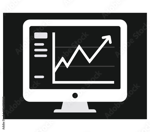 Web analytics information on a Computer screen flat icon. trend graphs report concept. statistic charts for planning and accounting, analysis, audit.	
