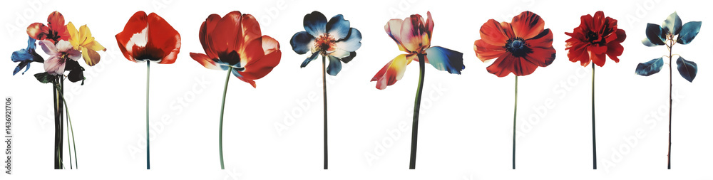 PNG Vibrant abstract floral arrangement, element set on transparent background