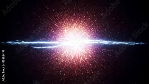 Energy Burst with Electric Sparks Against Dark Background  