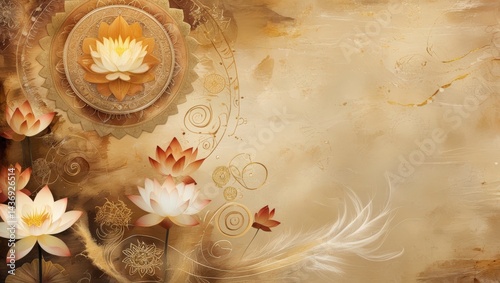 Elegant Lotus Flowers and Mandala Art on a Golden Themed Background