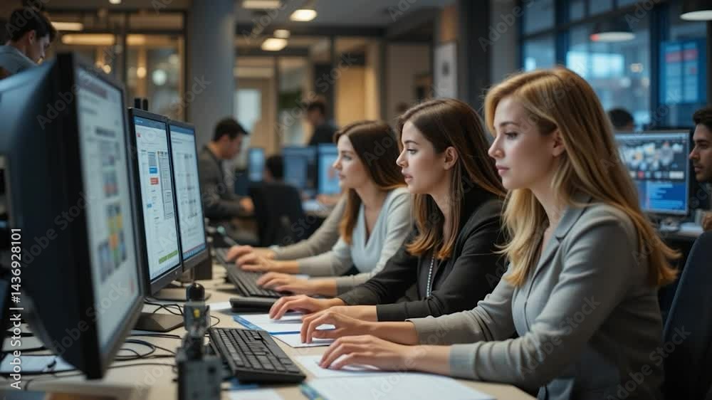 Focused businesswomen working in modern office Focused businesswomen working in modern office