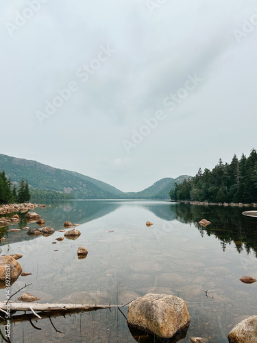 Tranquil Reflections on Jordan Pond in Acadia National Park's Scenic Landscape.